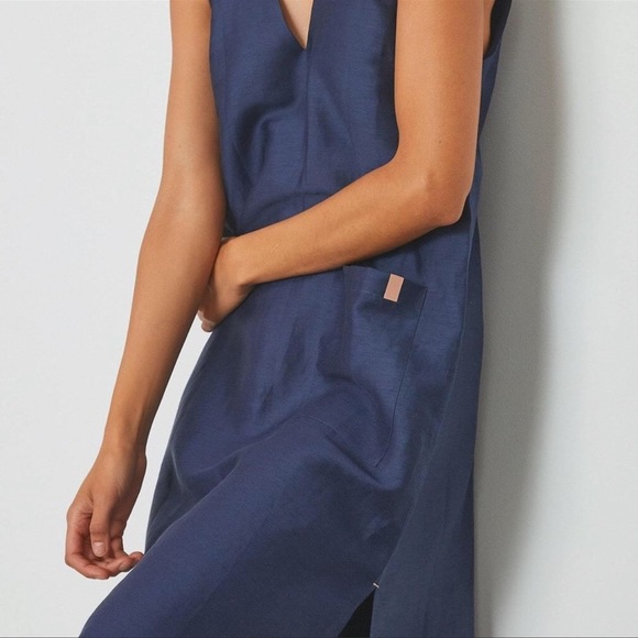 Lunya Linen Silk Double V Midi Dress Deep Blue Size Extra Small - Picture 2 of 9